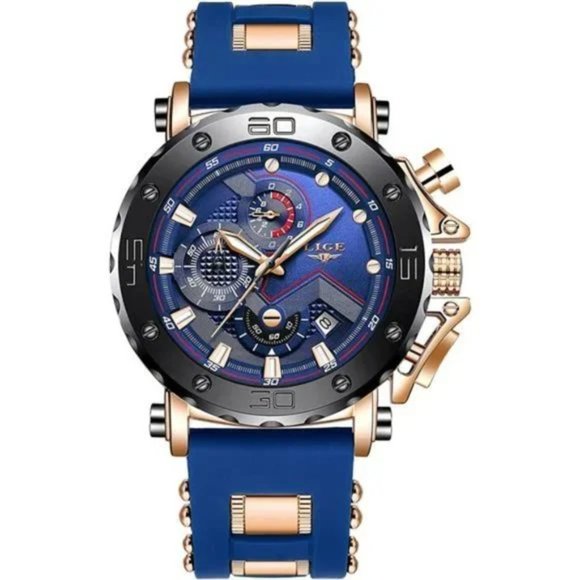 New Mens Rosegold/Blue Luxury Military Watch - Picture 4 of 6